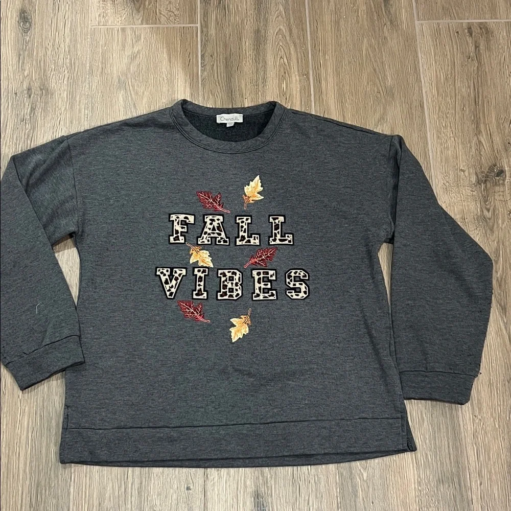 Fall Vibes Top Sweatshirt Leave Grandma Embroidered Shirt Autumn Leopard Cheetah - Picture 8 of 12